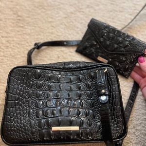 Brahmin Black Croc-Embossed Crossbody Bag